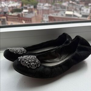 Tahari Black Flats with Silver Embellishment